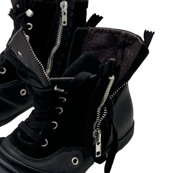 OTTO ZONE Moto Leather Suede Boots Men\'s 10 Black Streetwear Double Zip Biker main image 5